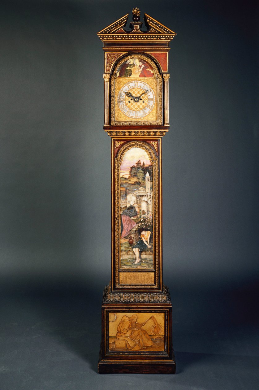 Pedimentované dlouhé hodiny z konce 19. století od John Roddam Spencer Stanhope
