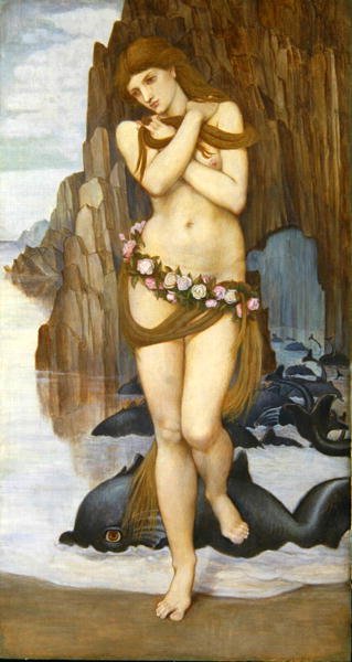 Venuše vycházející z moře, počátek 70. let 19. století (tempera a zlato na panelu) od John Roddam Spencer Stanhope