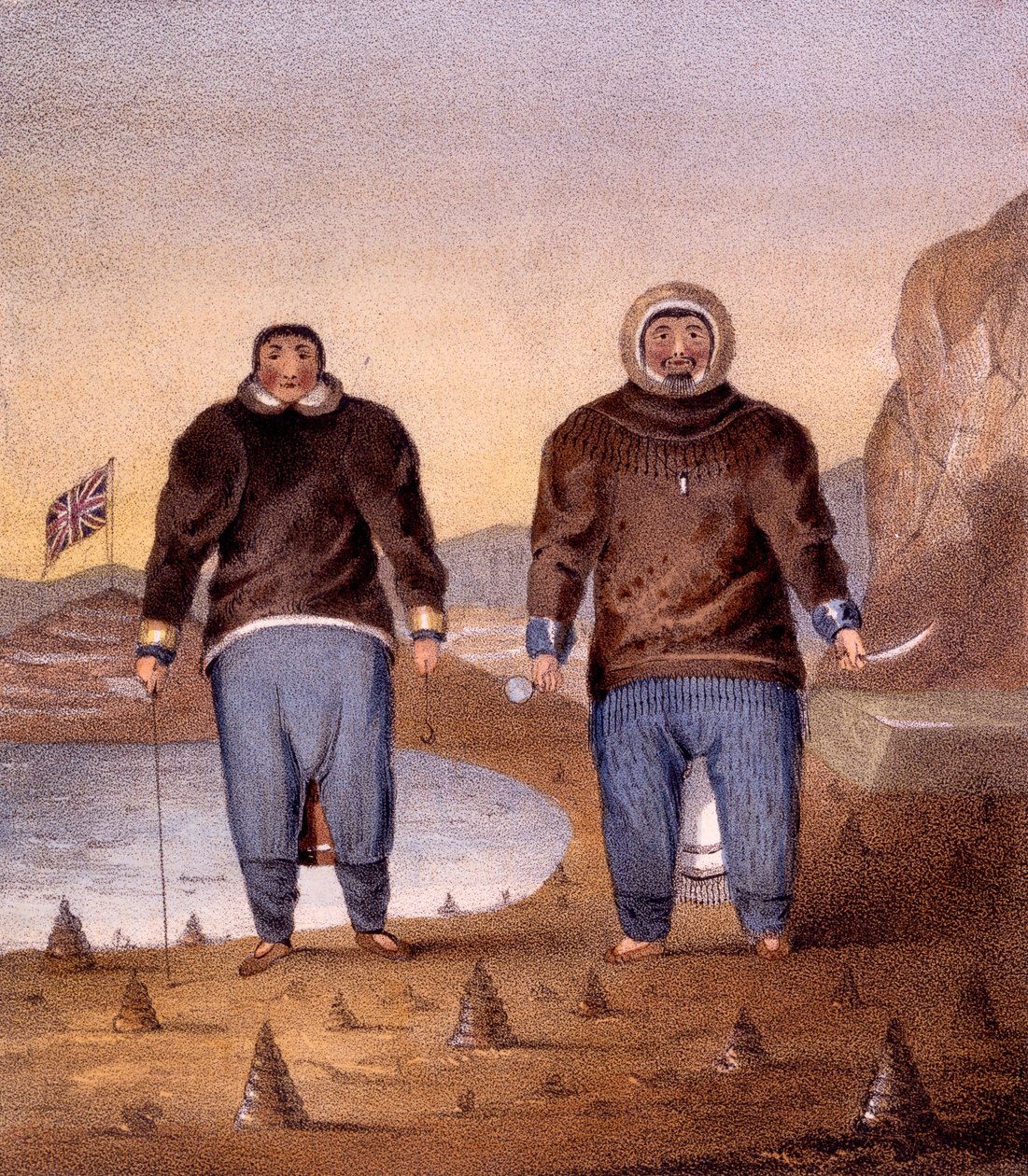 Illictu a Otoogiu, ilustrace z „Příběhu druhé cesty při hledání severozápadního průchodu“, vydaného v roce 1835 od John Ross
