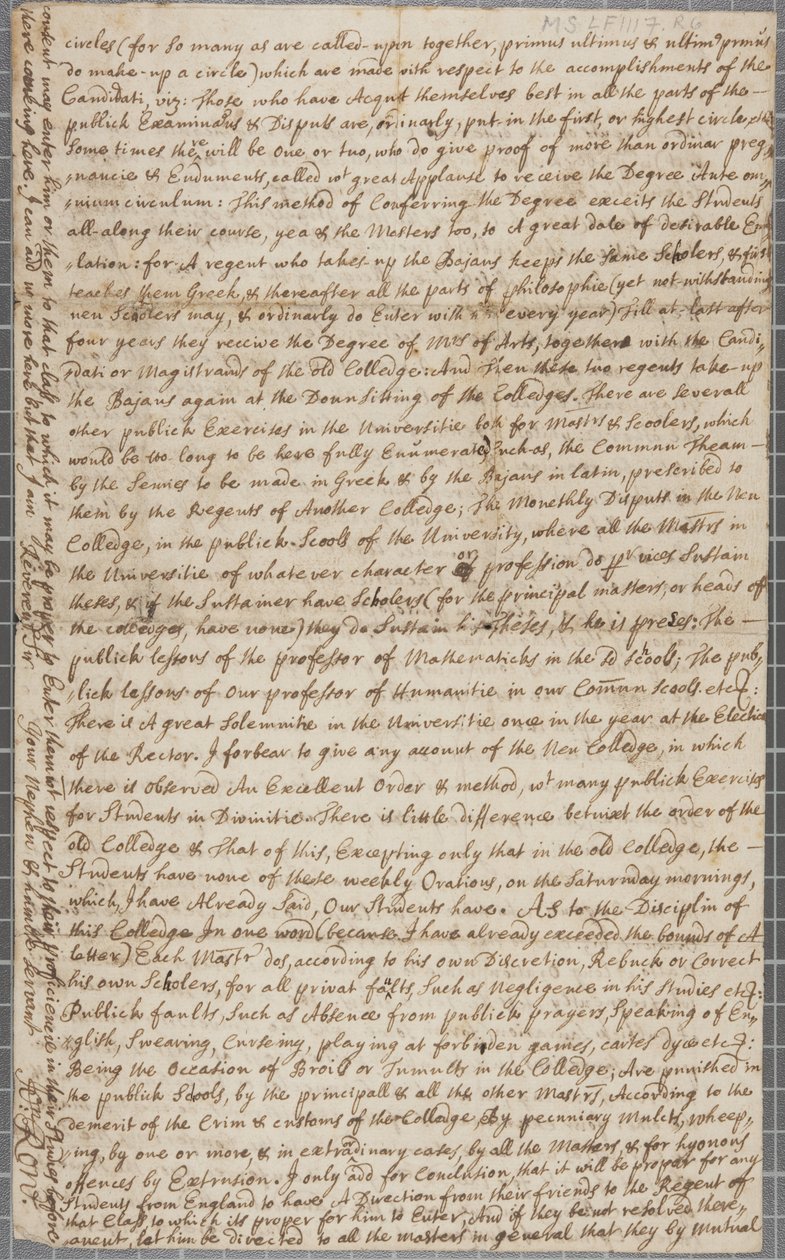 Dopis Johna Rowa, studenta v St Andrews, svému strýci, 1691 od John Row