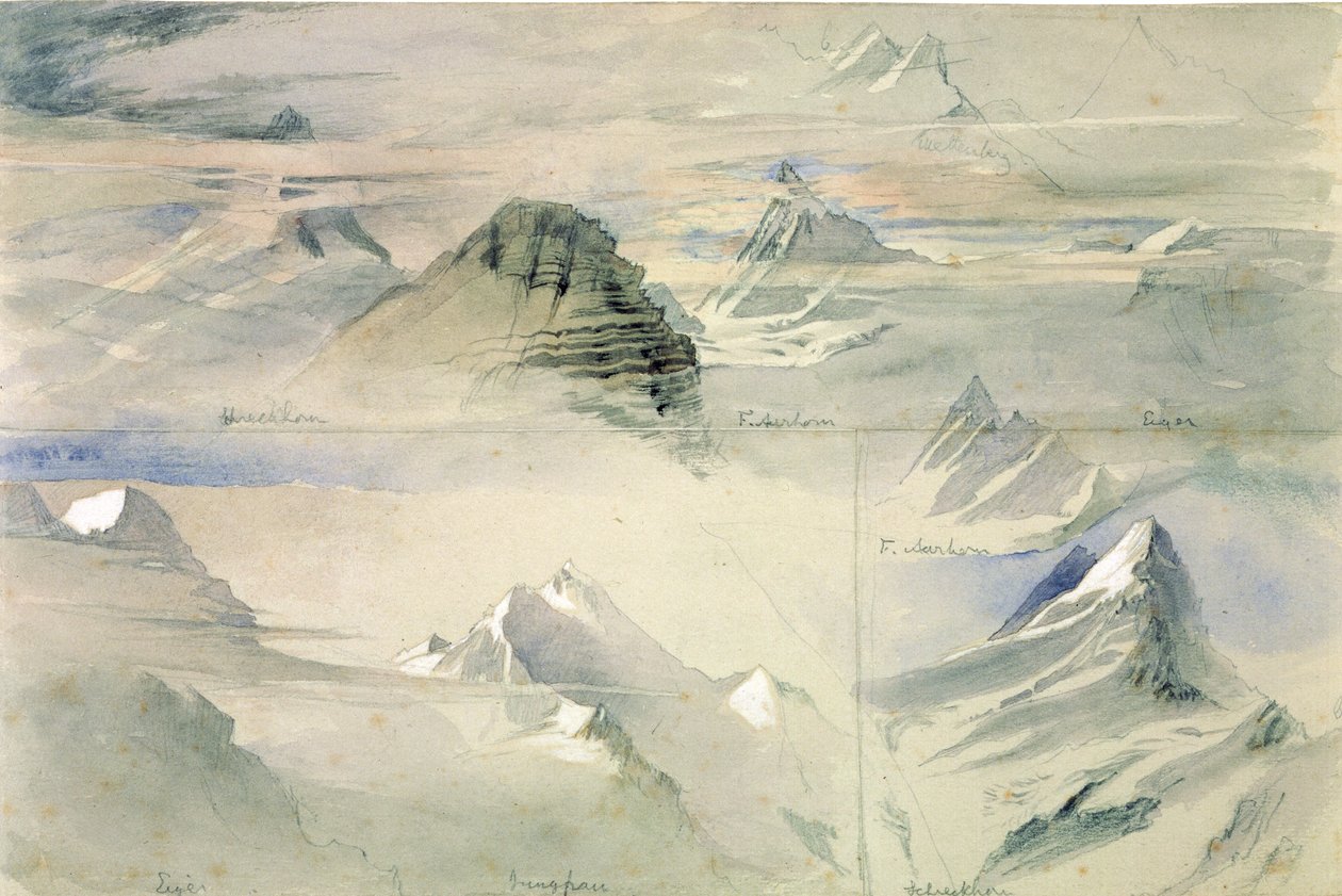 Alpine Peaks: Jungfrau a další, 1846 od John Ruskin
