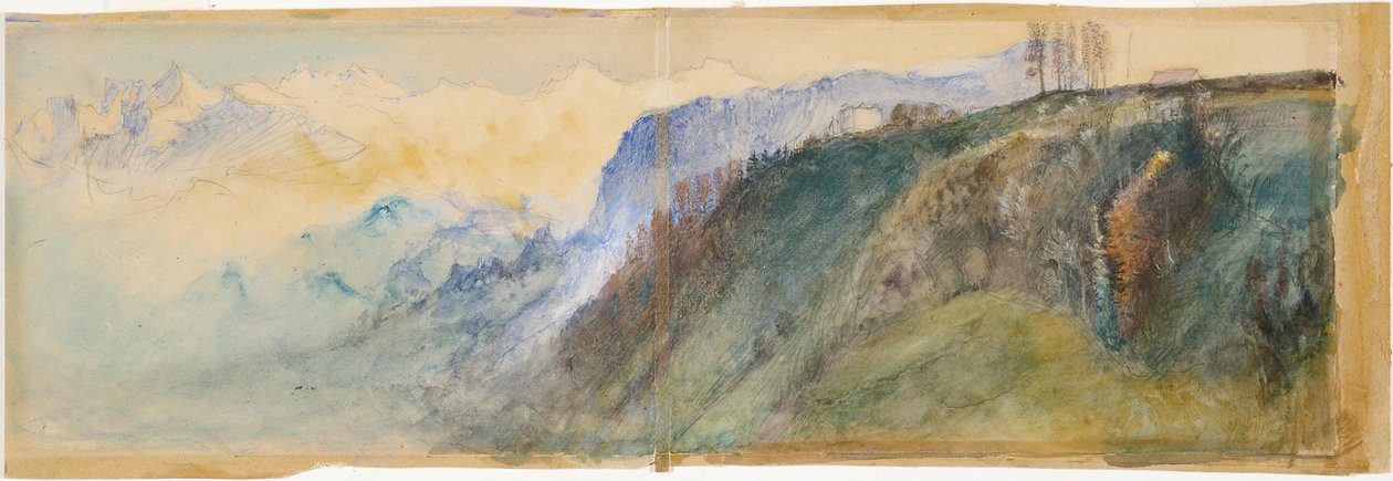 Bernská vysočina (akvarel přes tužku na špinavě bílém papíře) od John Ruskin