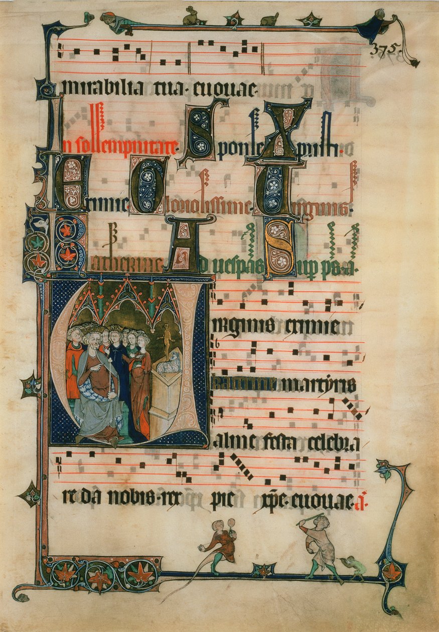 Kopie stránky z Beaupre Antiphonal, 19. století (wc na papíře) od John Ruskin