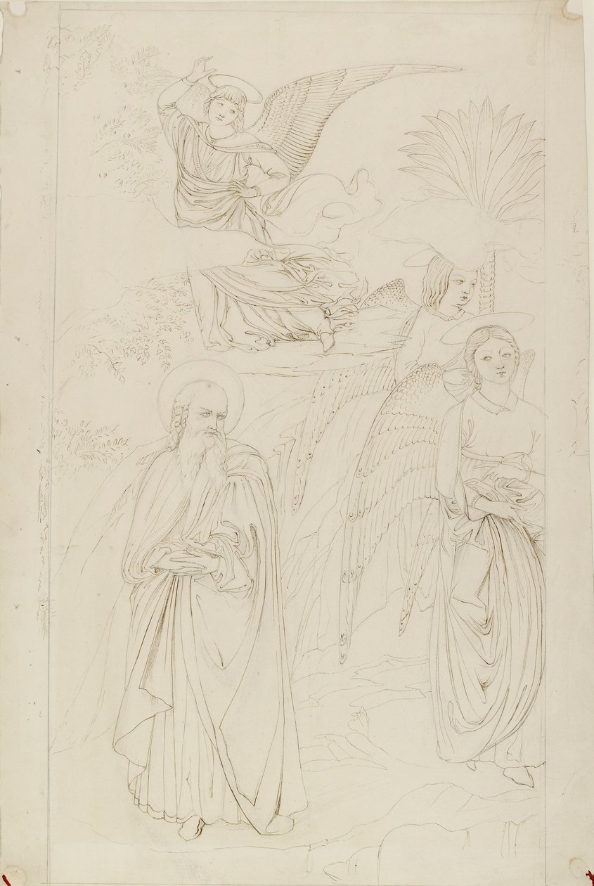 Kresba Abrahama loučícího se s anděly z Benozza Gozzoliho, 1845 od John Ruskin