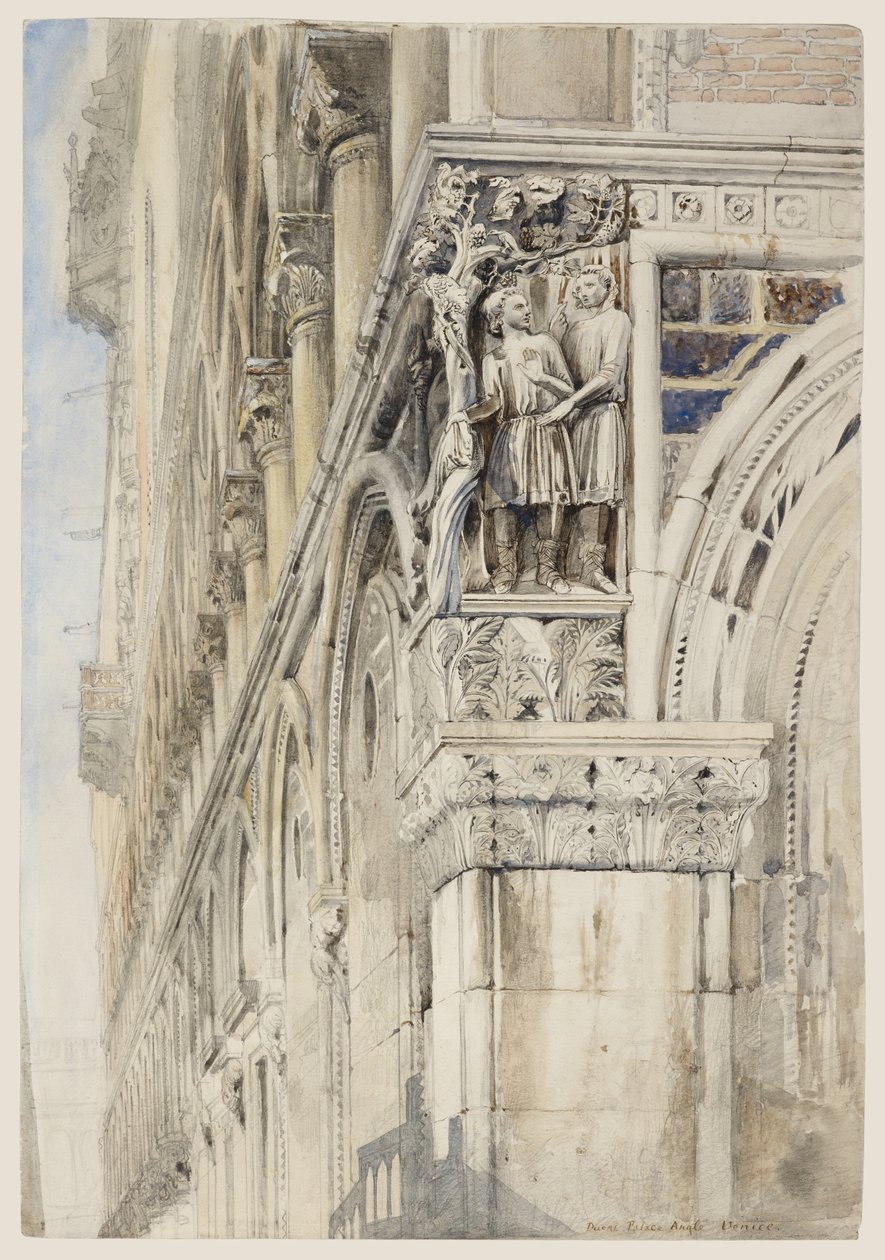 Fasáda Dóžecího paláce, Benátky – The Vine Angle, cca 1870 (akvarel, inkoust a tužka na papíře) od John Ruskin