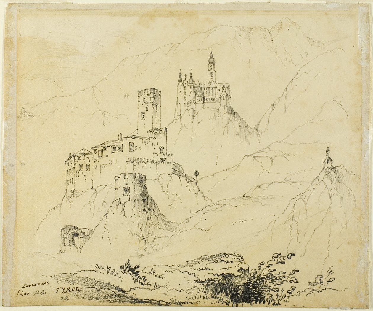 Pevnosti v Tyrolsku u Malše (recto); zámek v Lenzburgu (verso) od John Ruskin