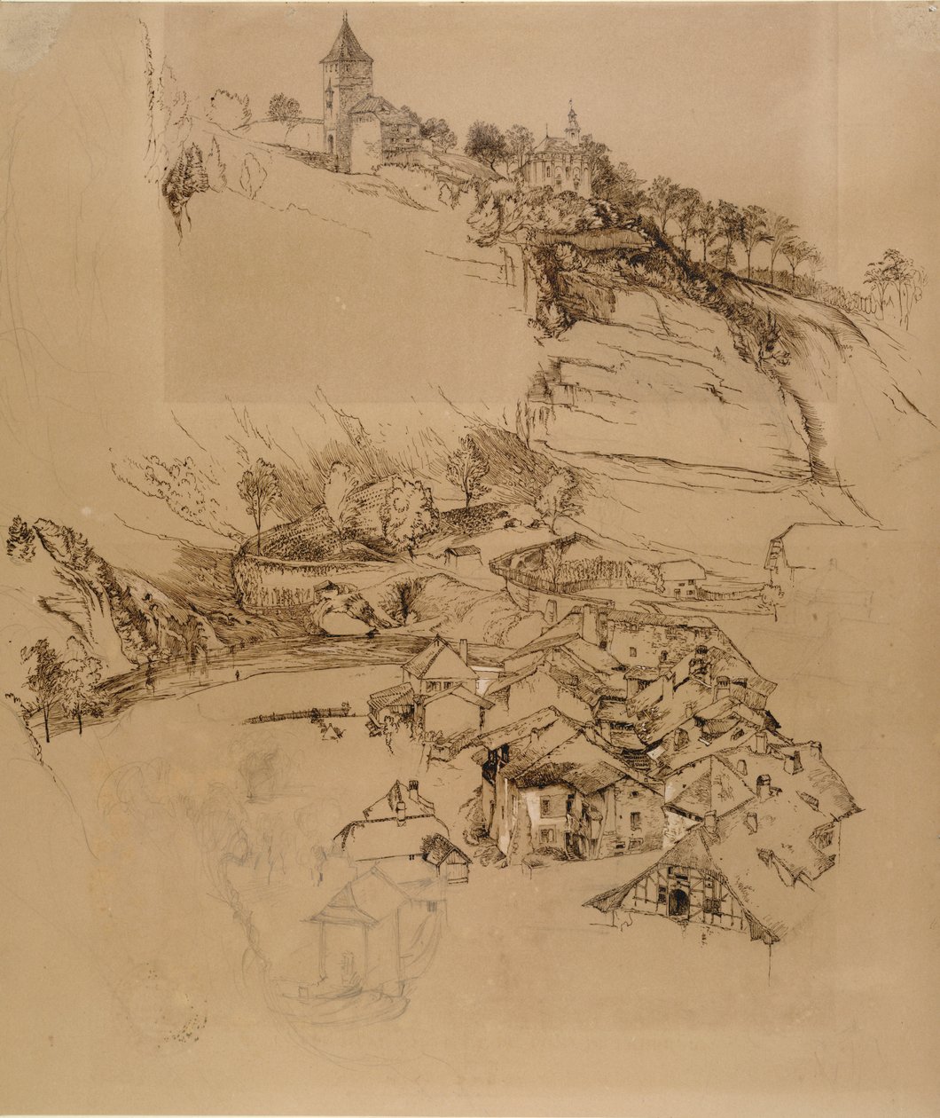 Fribourg, Švýcarsko: Náčrt pera, červenec nebo srpen - září 1856 od John Ruskin