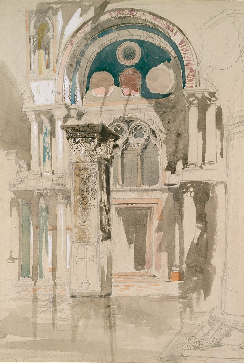 Část baziliky svatého Marka, Benátky: Skica po dešti, 27. května 1846 od John Ruskin