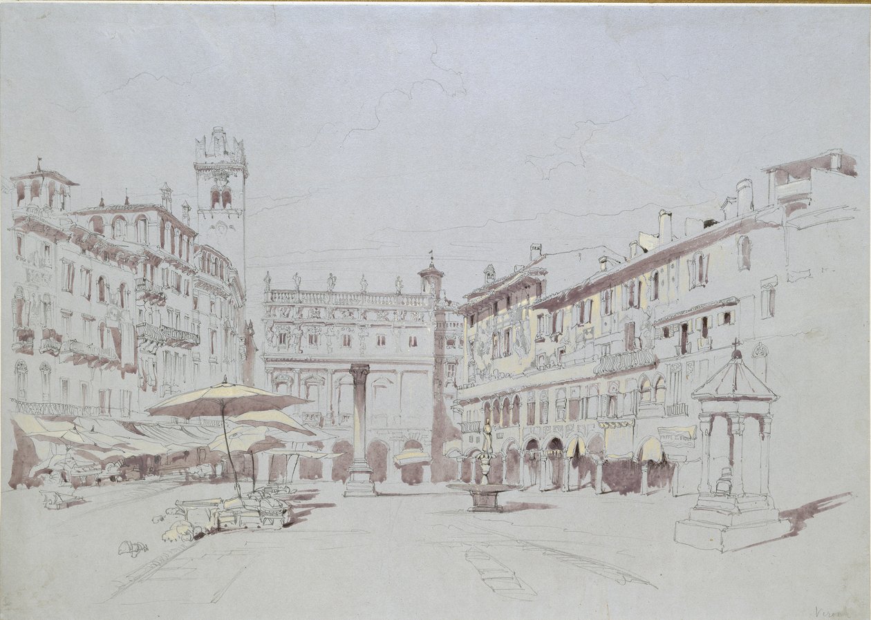 Detailní studie náměstí Piazza delle Erbe, Verona, 19. května 1841 od John Ruskin