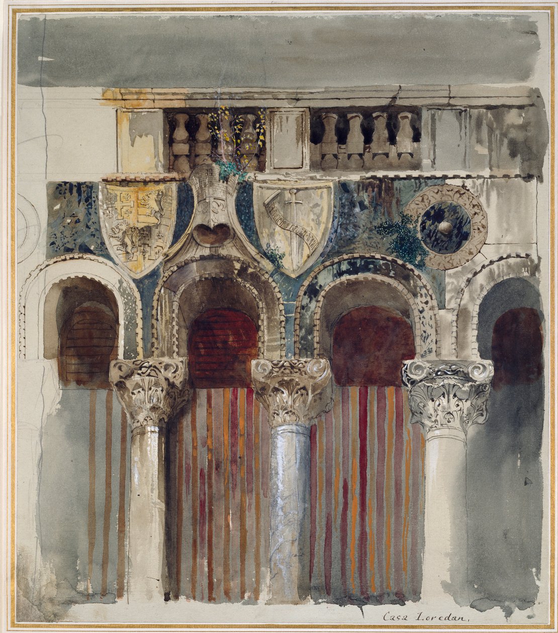 Studie mramorové intarzie na průčelí Casa Loredan, Benátky, září-říjen 1845 od John Ruskin