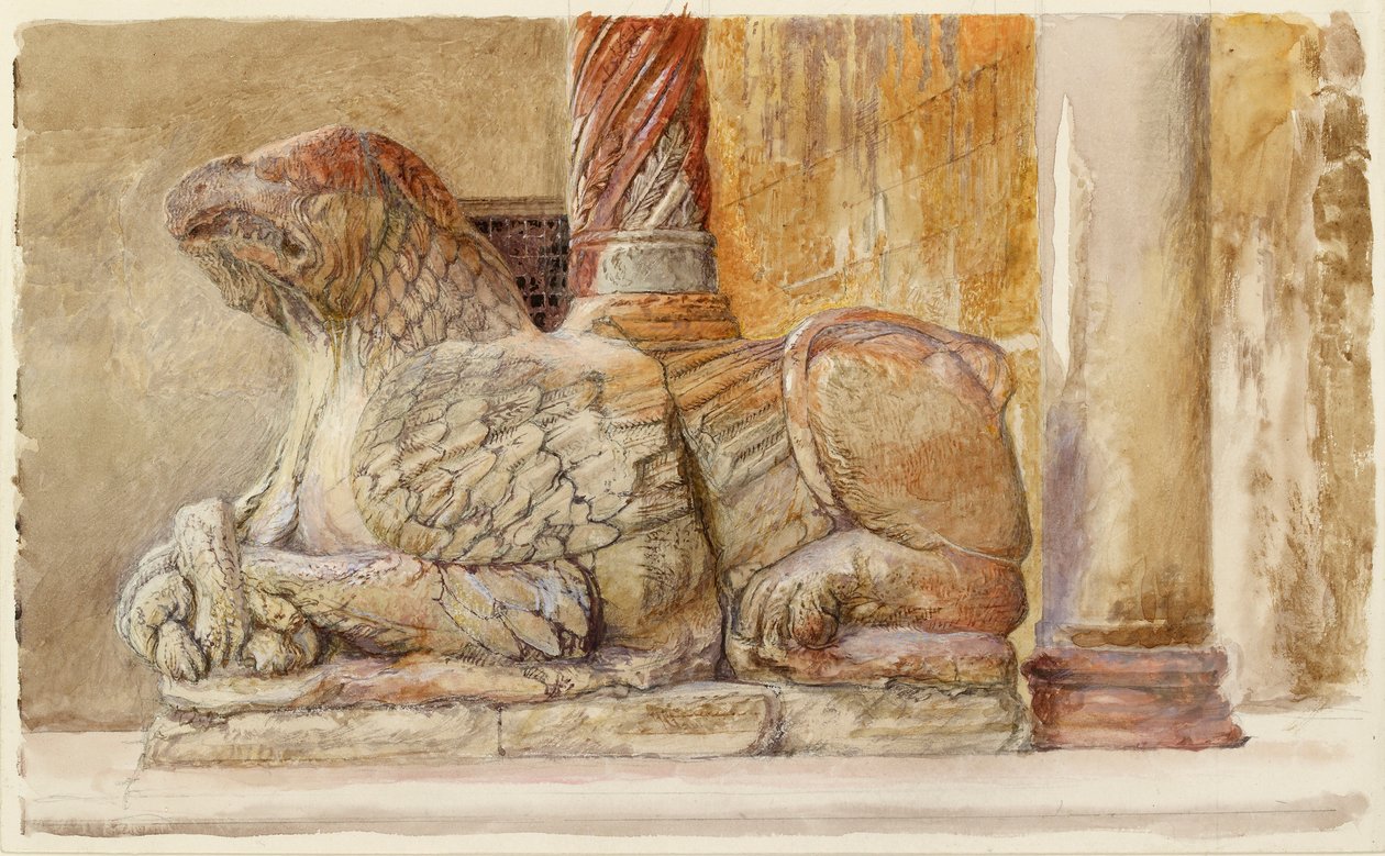 Gryphon nesoucí severní šachtu západního vchodu do Duomo, Verona, 18.–28. června 1869 od John Ruskin