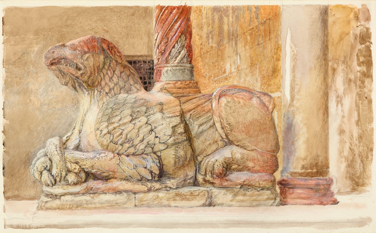 Gryphon nesoucí severní šachtu západního vchodu do Duomo, Verona, 18. - 28. června 1869. od John Ruskin