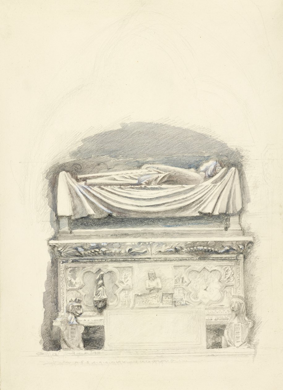 Sarkofág a podobizna hrobky Cangrande I della Scala, Verona, 21. května – 1. července 1869 (grafit, akvarel a tělová barva na tkaném papíře) od John Ruskin