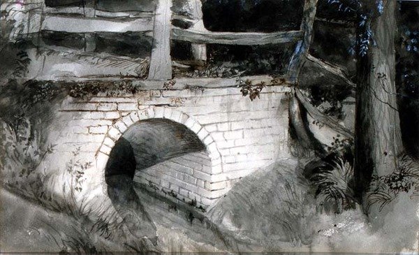 Malý cihlový most (inkoust s mytím na papíře) od John Ruskin