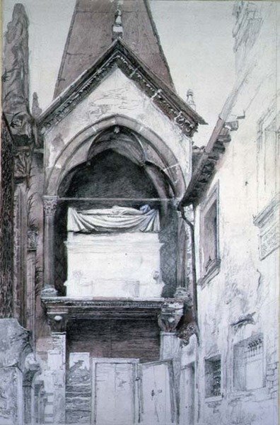 Hrobka Cangrande I, Santa Maria Antica, Verona (tužka a akvarel na papíře) od John Ruskin