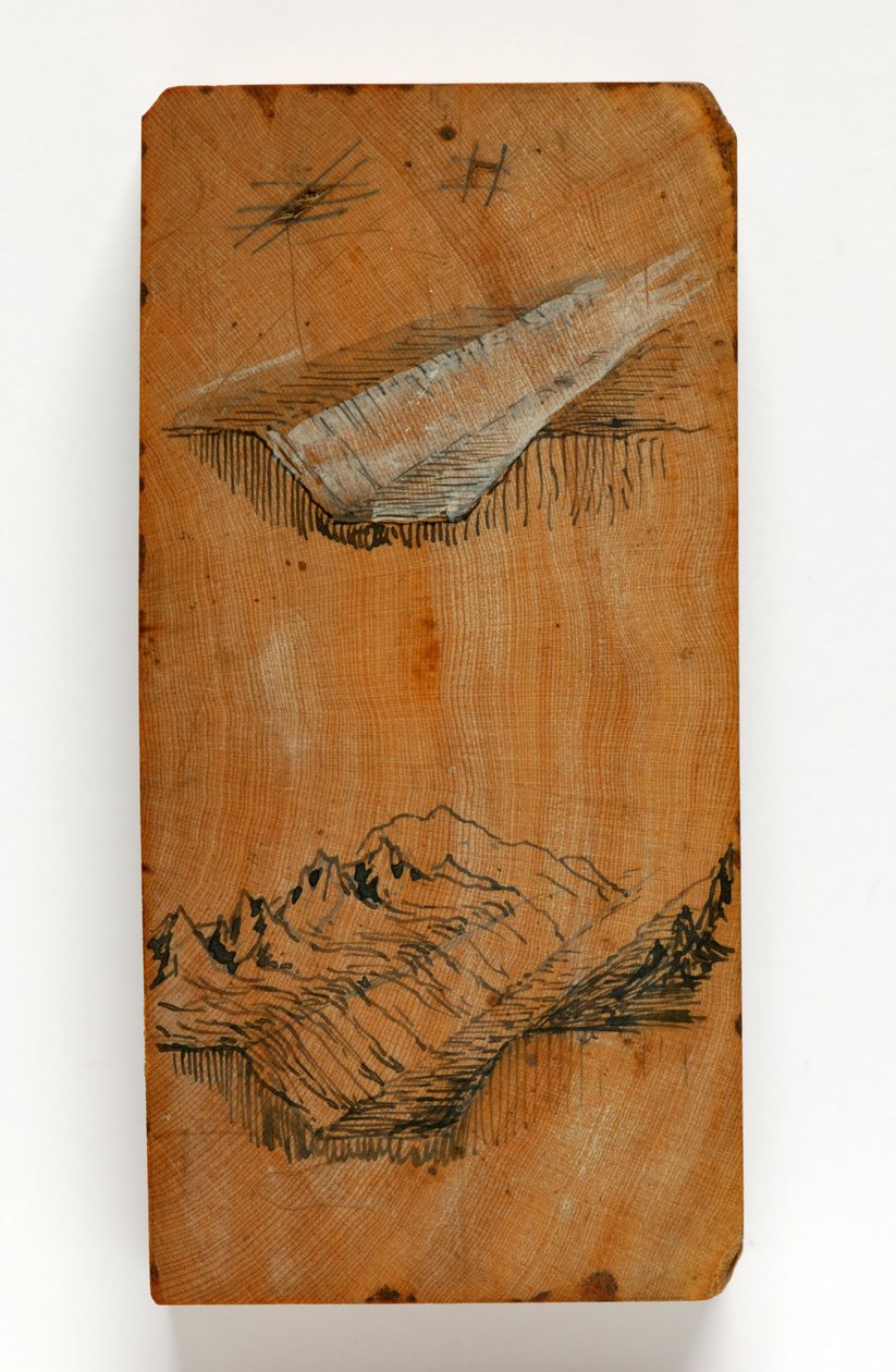 Příkop údolí Chamonix a vrcholy nad příkopem, c.1856 (pero a inkoust a akvarel na dřevě) od John Ruskin