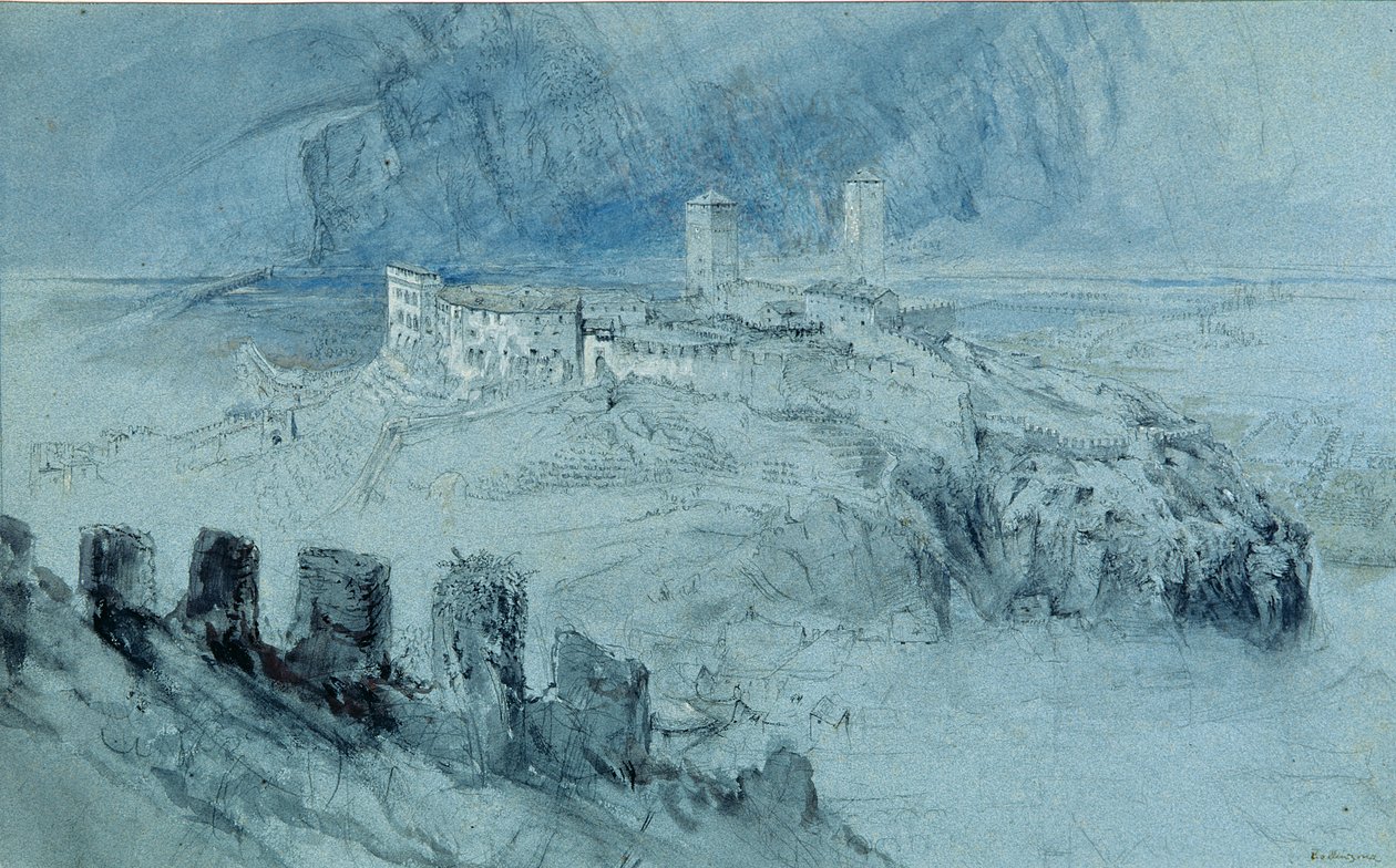 Pohled na Bellinzonu (uhlí a wc mytí na papíře) od John Ruskin