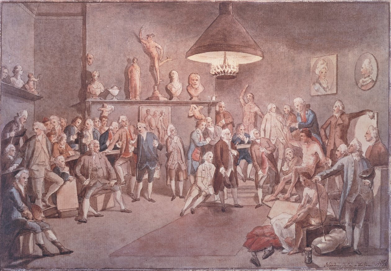 Akademici Královské akademie v Londýně, kopie podle obrazu Johanna Zoffanyho (1733-1810) od John Sanders