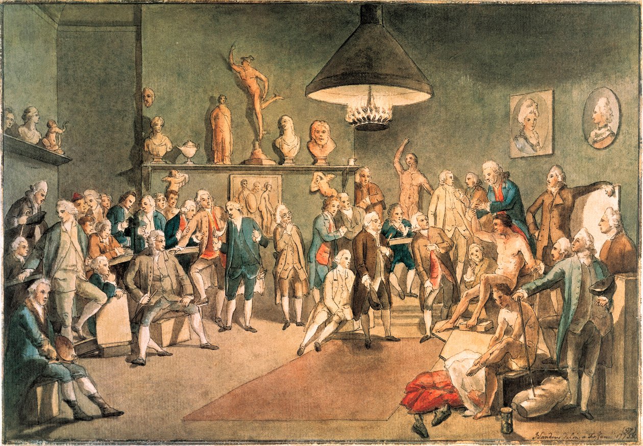 Akademici Královské akademie v Londýně, kopie podle obrazu Johanna Zoffanyho (1733-1810) od John Sanders