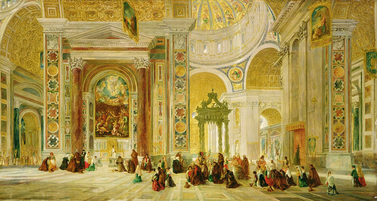 Interiér chrámu svatého Petra v Římě (olej na plátně) od John Scarlett Davis