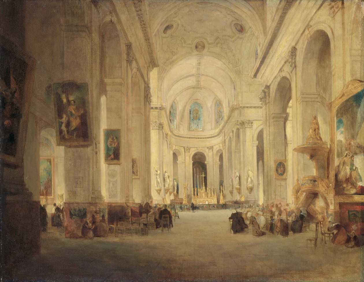 „Interiér St Sulpice, Paříž“, 1834 od John Scarlett Davis