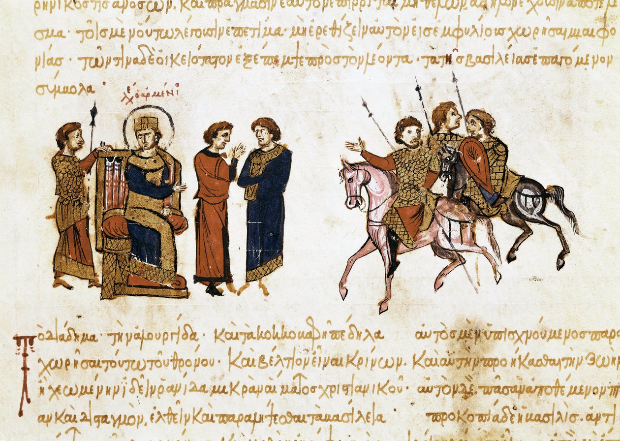 Korunovace byzantského císaře Leona V. Arménského (775-820), miniatura z "Synopsis historiarum", kolem 1126-1150 od John Scylitzes