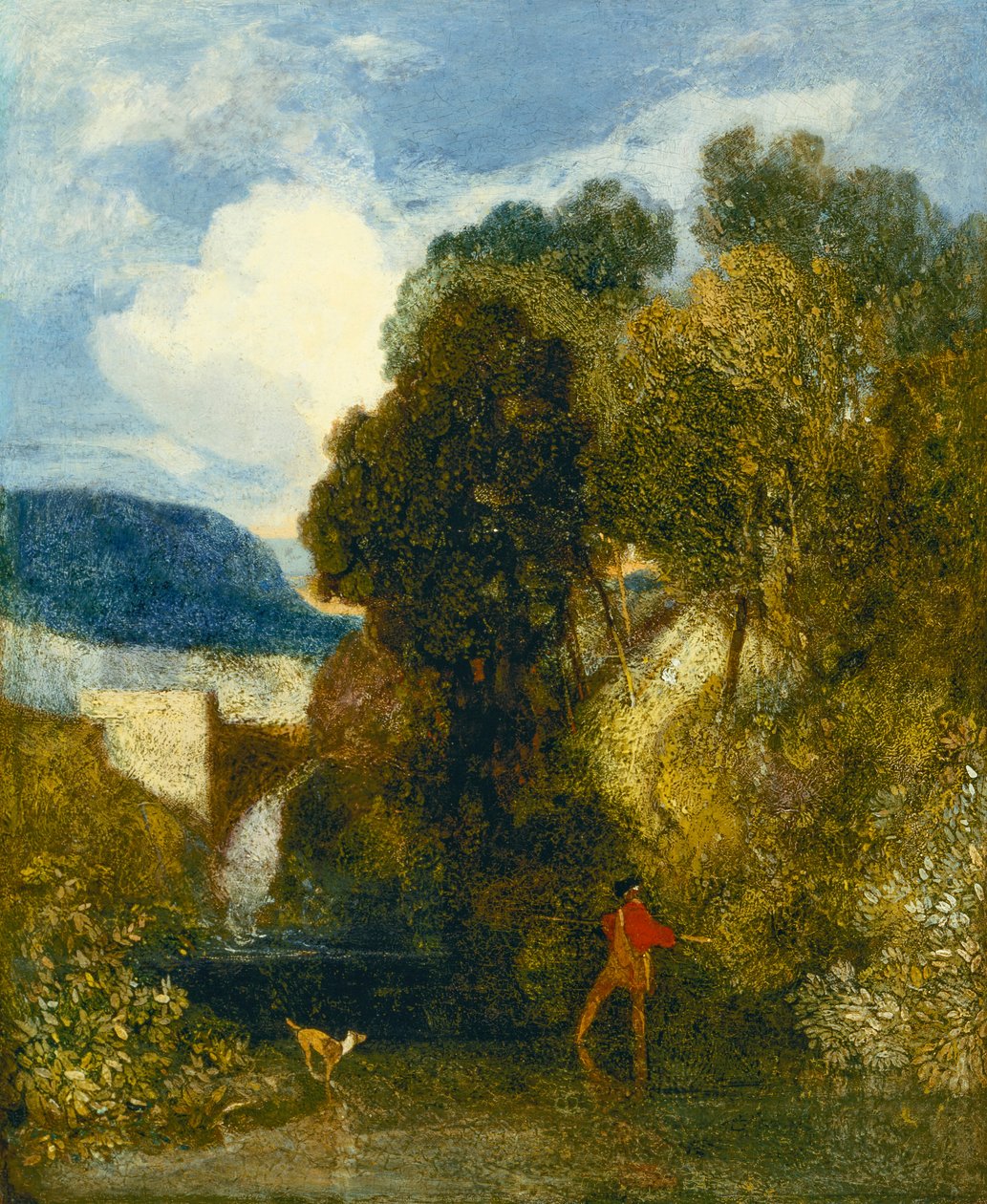Říční krajina s rybářem a jeho psem (olej na plátně) od John Sell Cotman