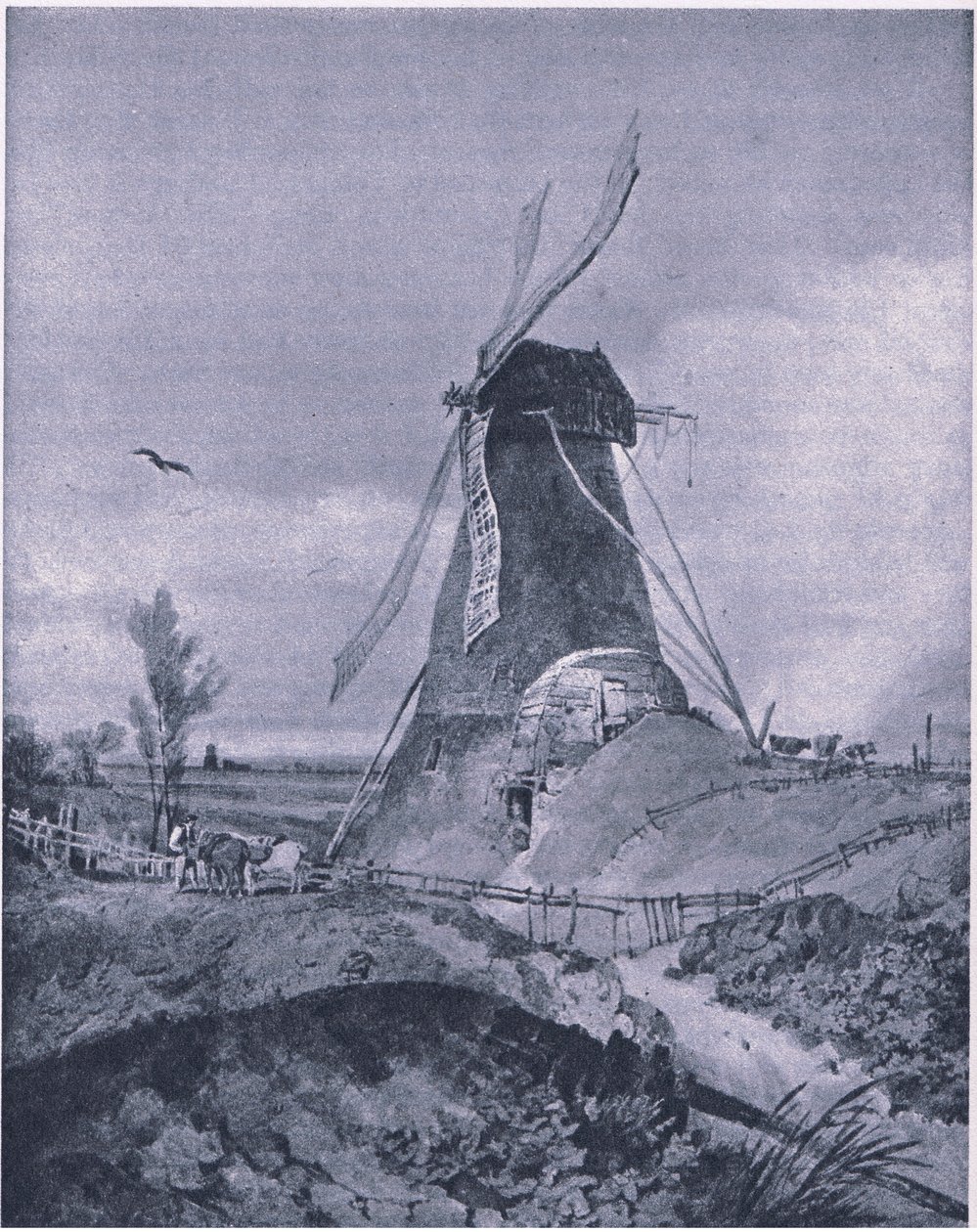 Větrný mlýn v Lincolnshire (barva litho) od John Sell Cotman