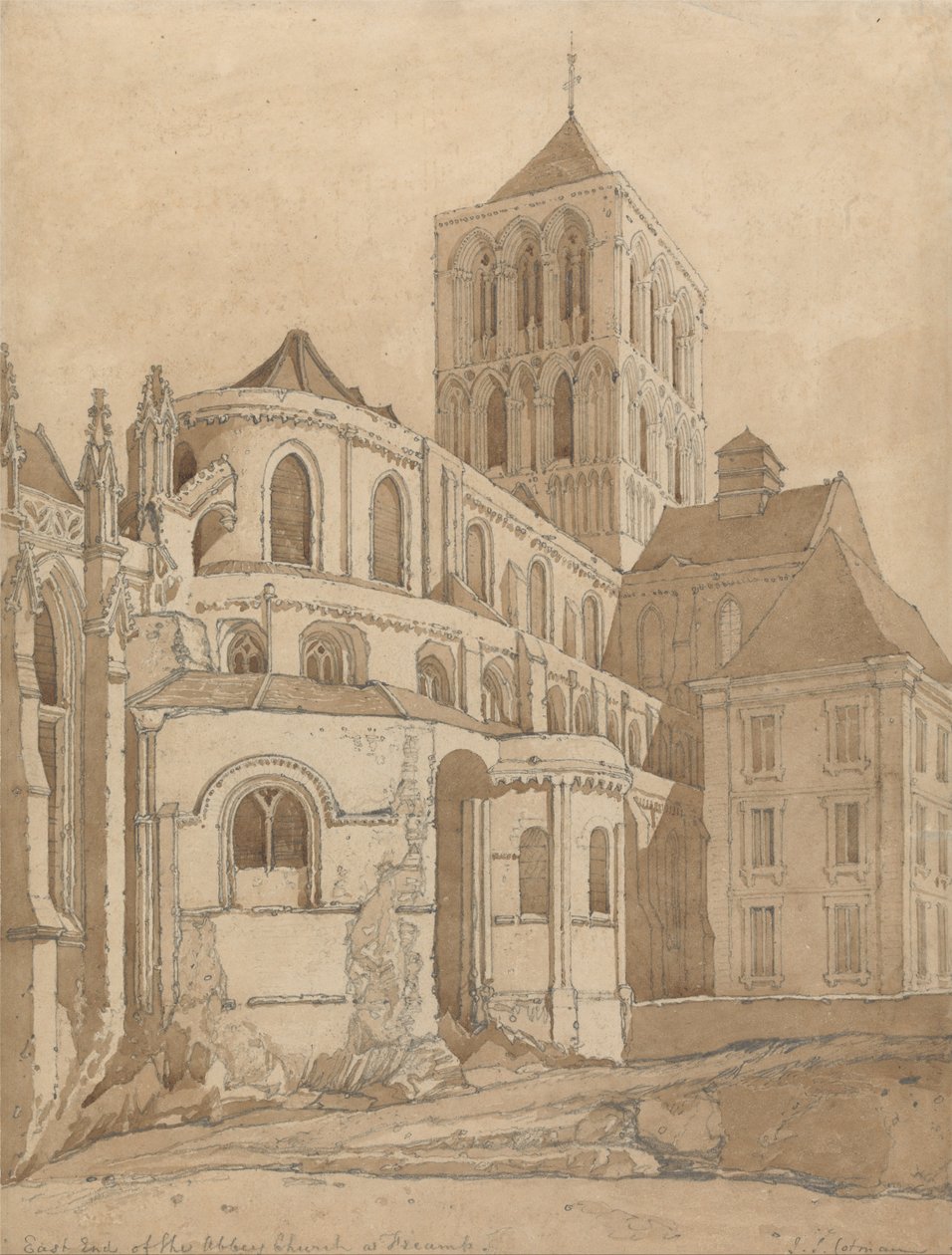 Opatský kostel ve Fecampu, Normandie od John Sell Cotman