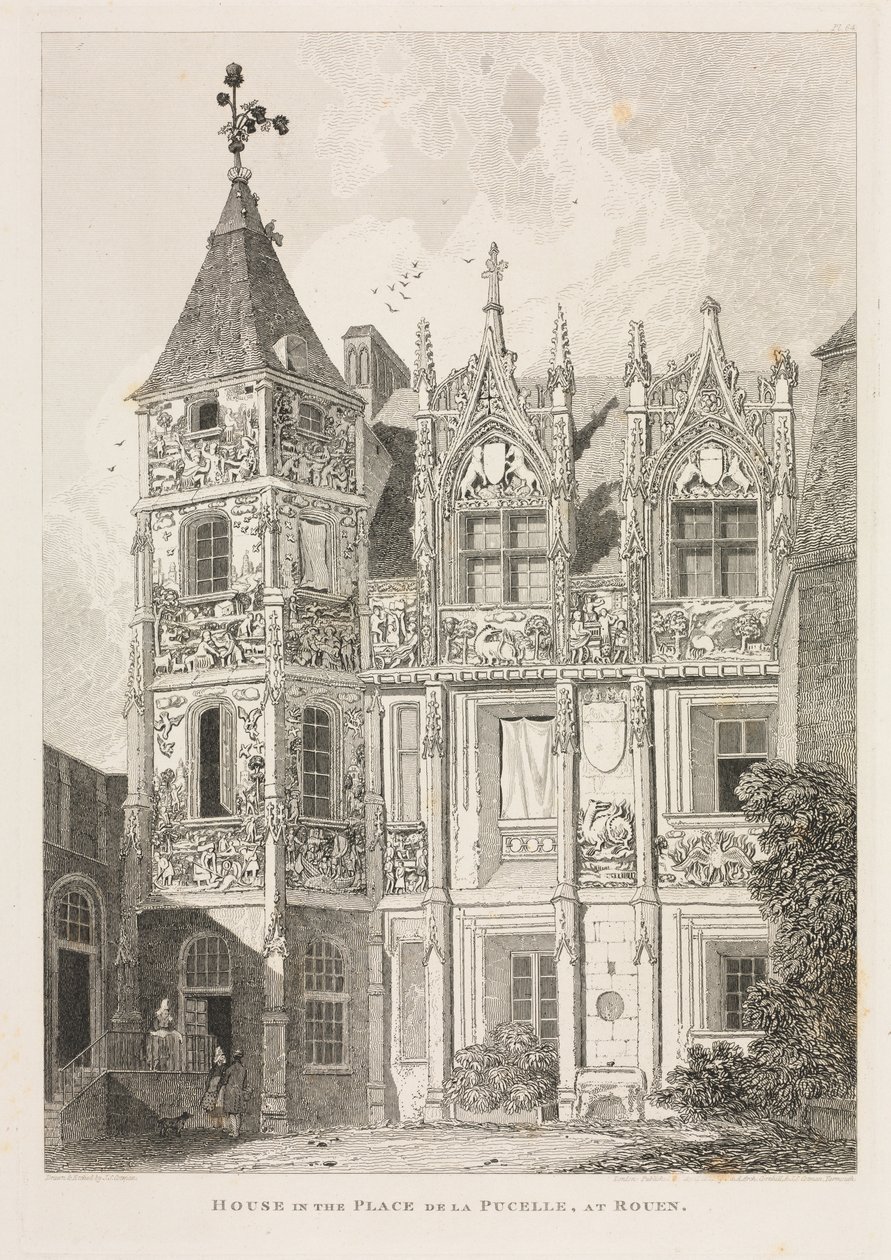 Architektonické starožitnosti Normandie (II. díl), Pl. 64: Dům na náměstí Place de la Pucelle v Rouenu od John Sell Cotman