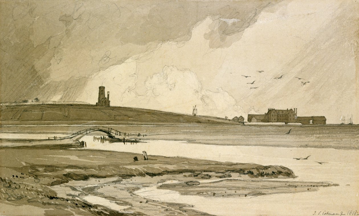 Blakeney Church a Wiveton Hall, 1818 od John Sell Cotman