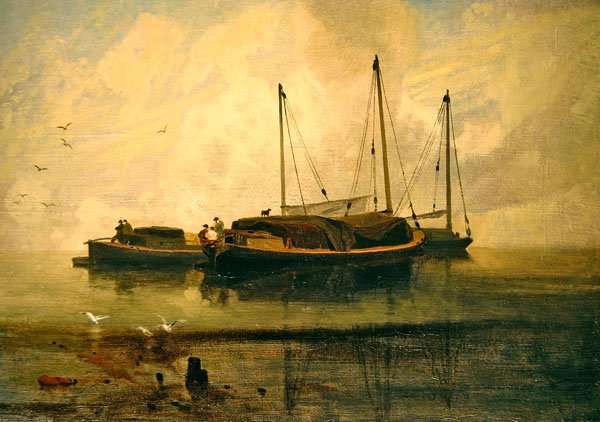 Lodě v Anchor, Bladon Water, Norfolk (olej na plátně) od John Sell Cotman