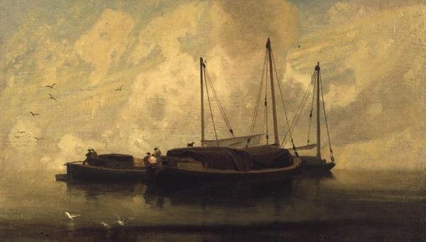 Lodě v Anchor on Breydon Water, kolem roku 1810 (olej na plátně) od John Sell Cotman