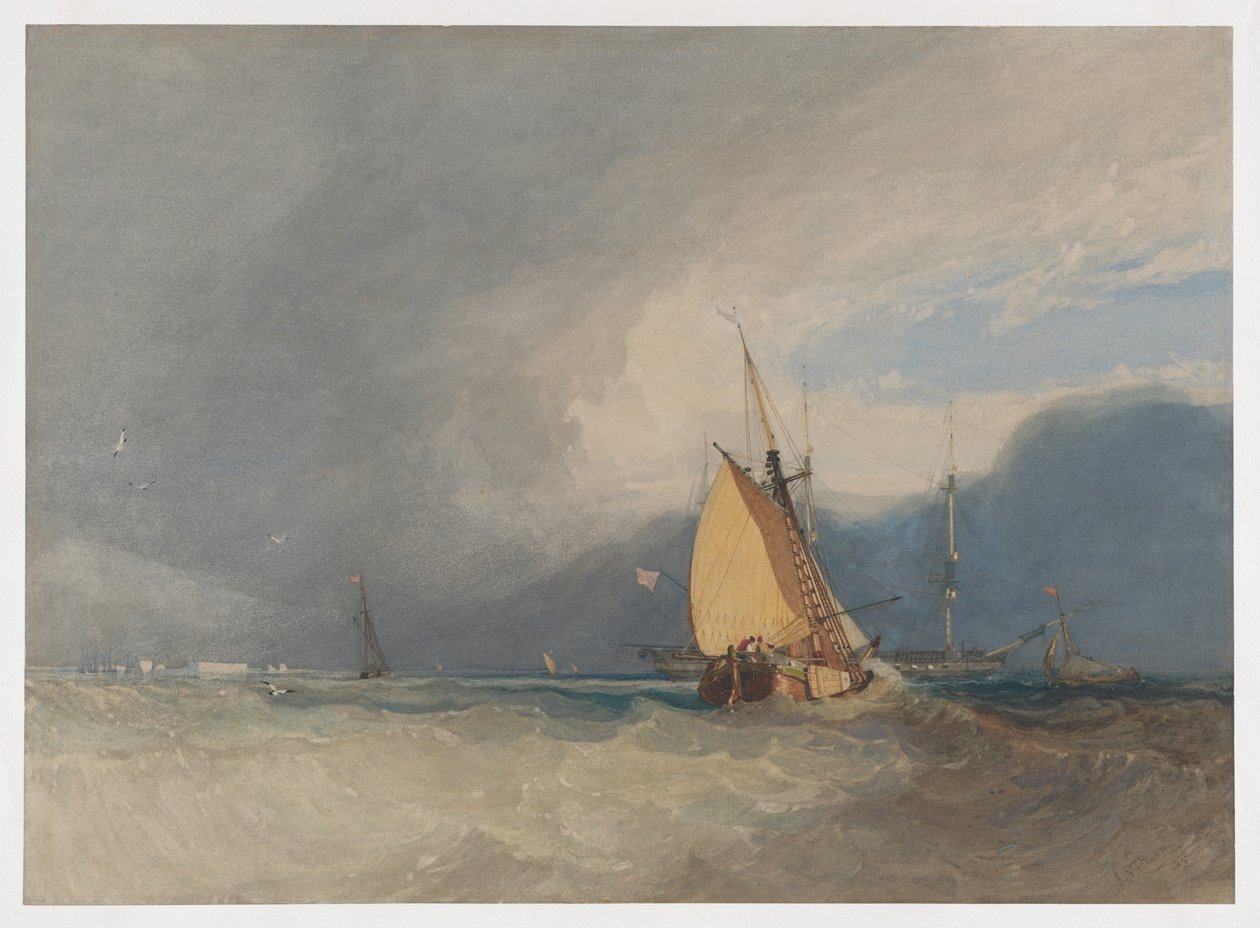Lodě u pobřeží, blížící se bouře od John Sell Cotman