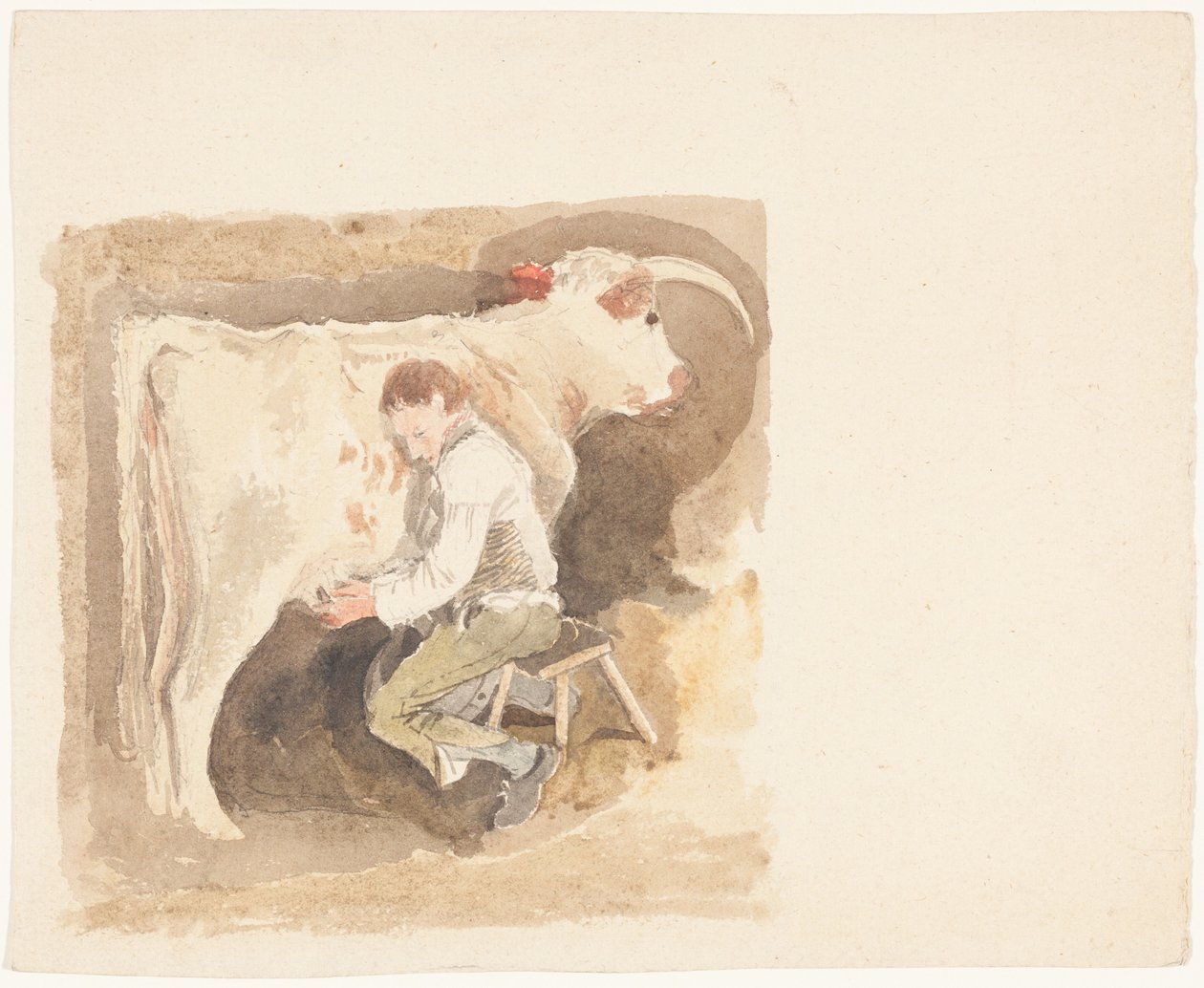 Chlapec dojící krávu od John Sell Cotman