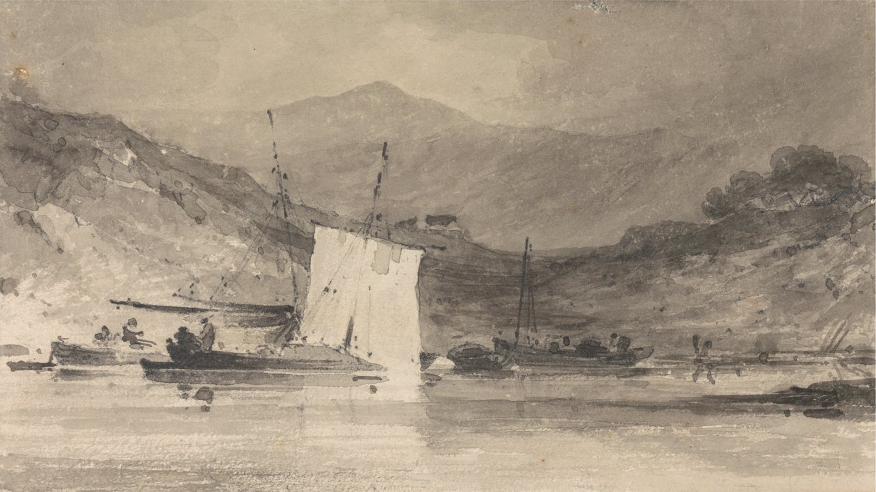 Cader Idris z ústí řeky Mawddach nad Barmouthem od John Sell Cotman