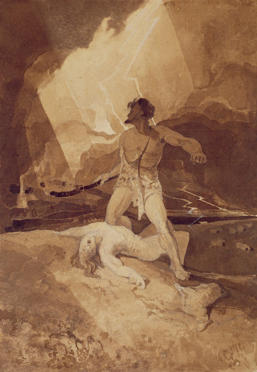 Kain a Ábel, 1800-03 (sépiový výplach přes černé olovo) od John Sell Cotman