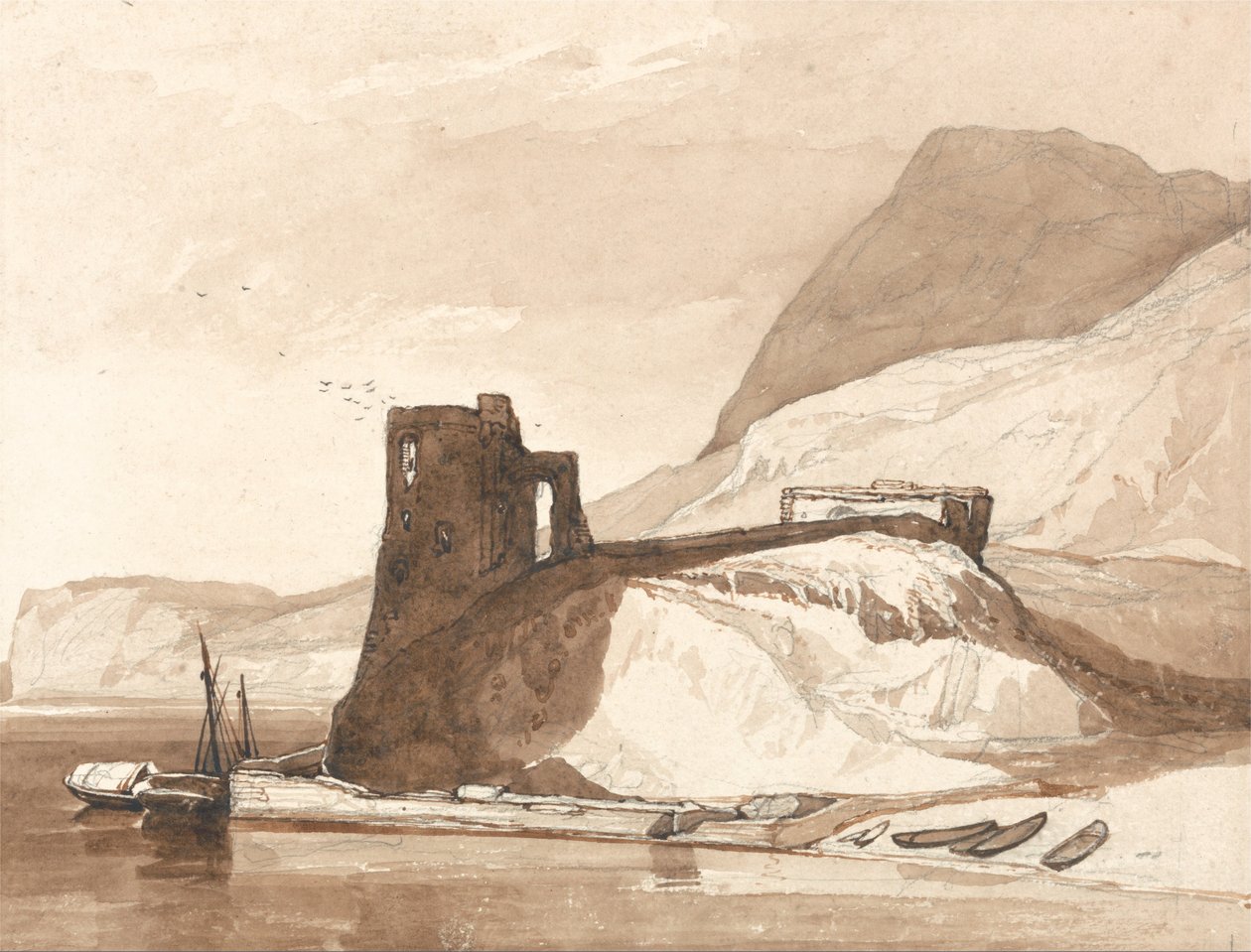 Pobřežní scéna s hradem od John Sell Cotman