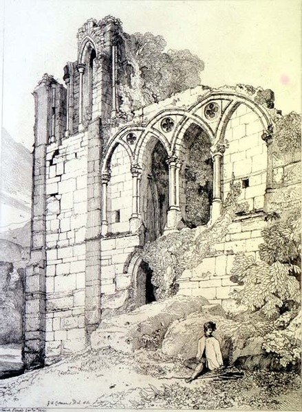 Easeby Abbey, Yorkshire, kolem roku 1811 (lept) od John Sell Cotman