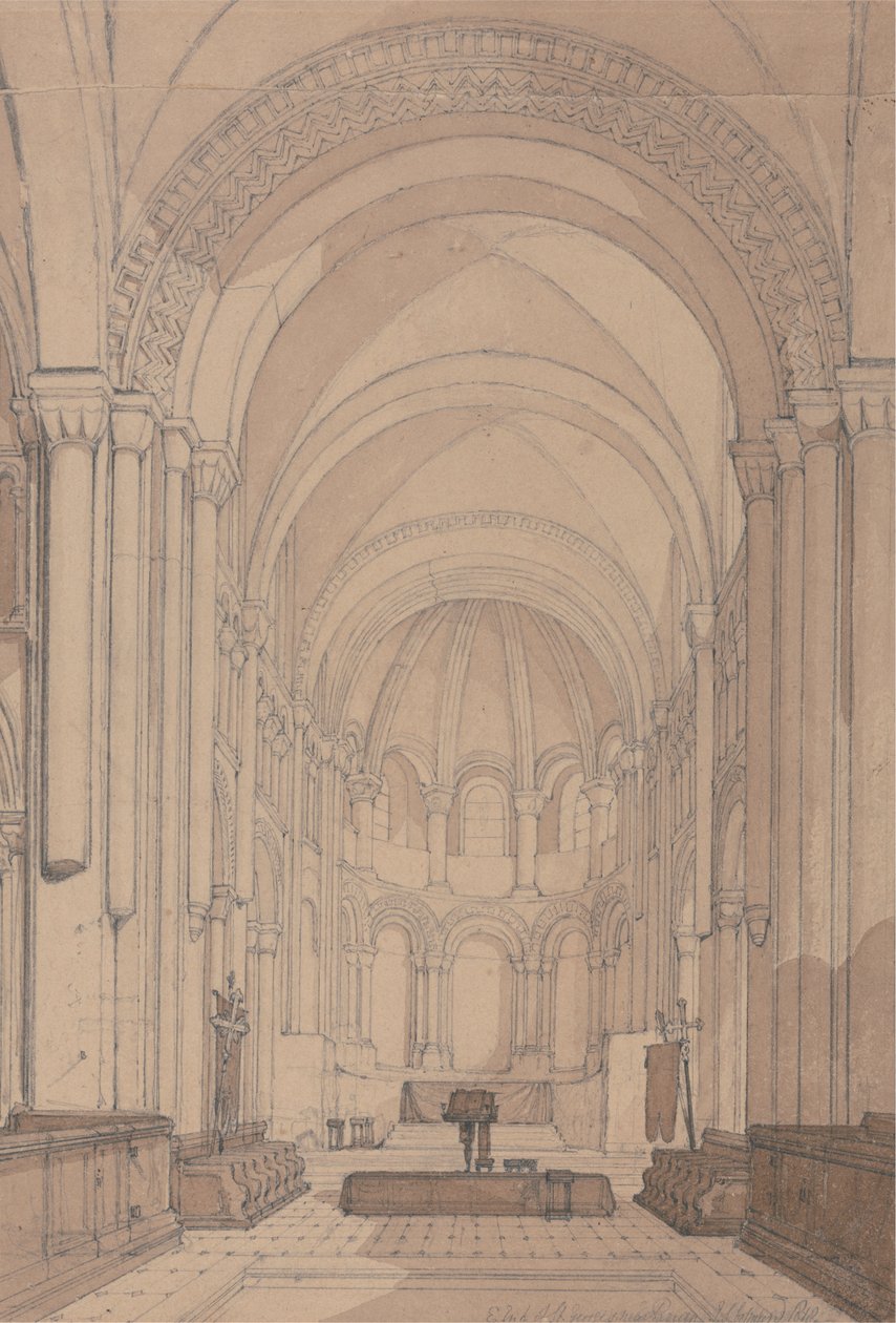 East End of the Abbey Church of Saint Georges de Bocherville, poblíž Rouen, Normandie od John Sell Cotman
