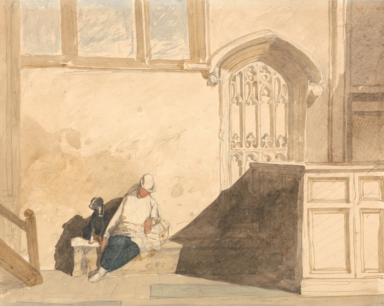 Poslíček spící v kostele od John Sell Cotman