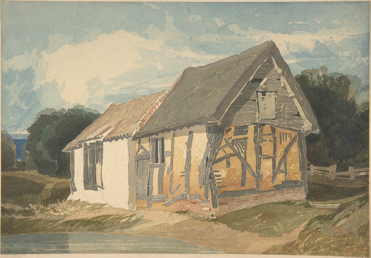 Hospodářská budova u rybníka od John Sell Cotman