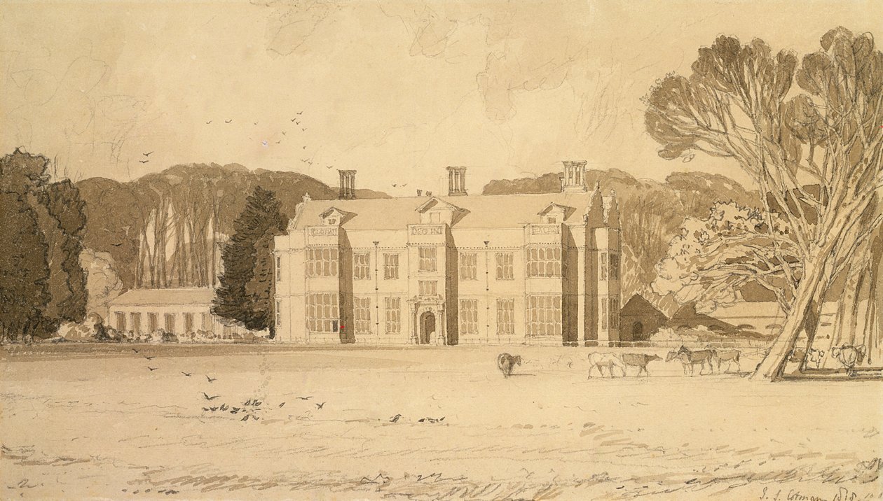 Felbrigg Hall, Norfolk, 1818 (tužka a šedá barva na papíře) od John Sell Cotman