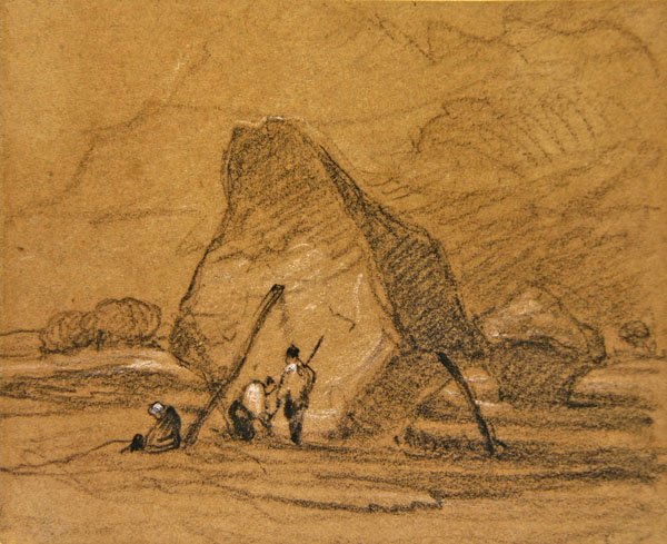 Kupky sena (černá křída zvýrazněná bílou na papíře) od John Sell Cotman