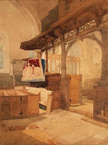 Interiér Trentham Church, Staffordshire, cca 1808 (akvarel na papíře) od John Sell Cotman