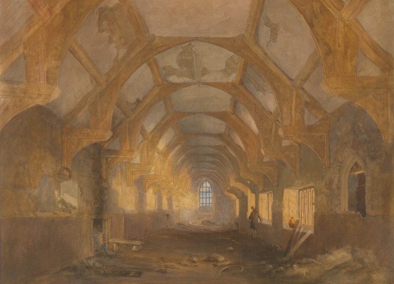 Interiér koleje Ipswich Blackfriars na konci období, kdy ji obývala Ipswichská škola od John Sell Cotman