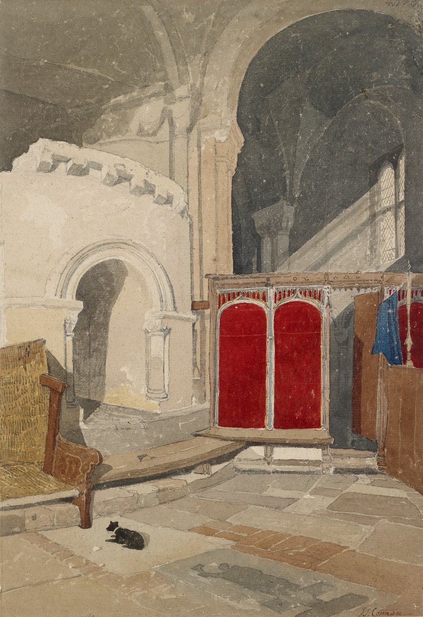 Interiér východní ambulance katedrály Apsidy Norwich, počátek 19. století od John Sell Cotman