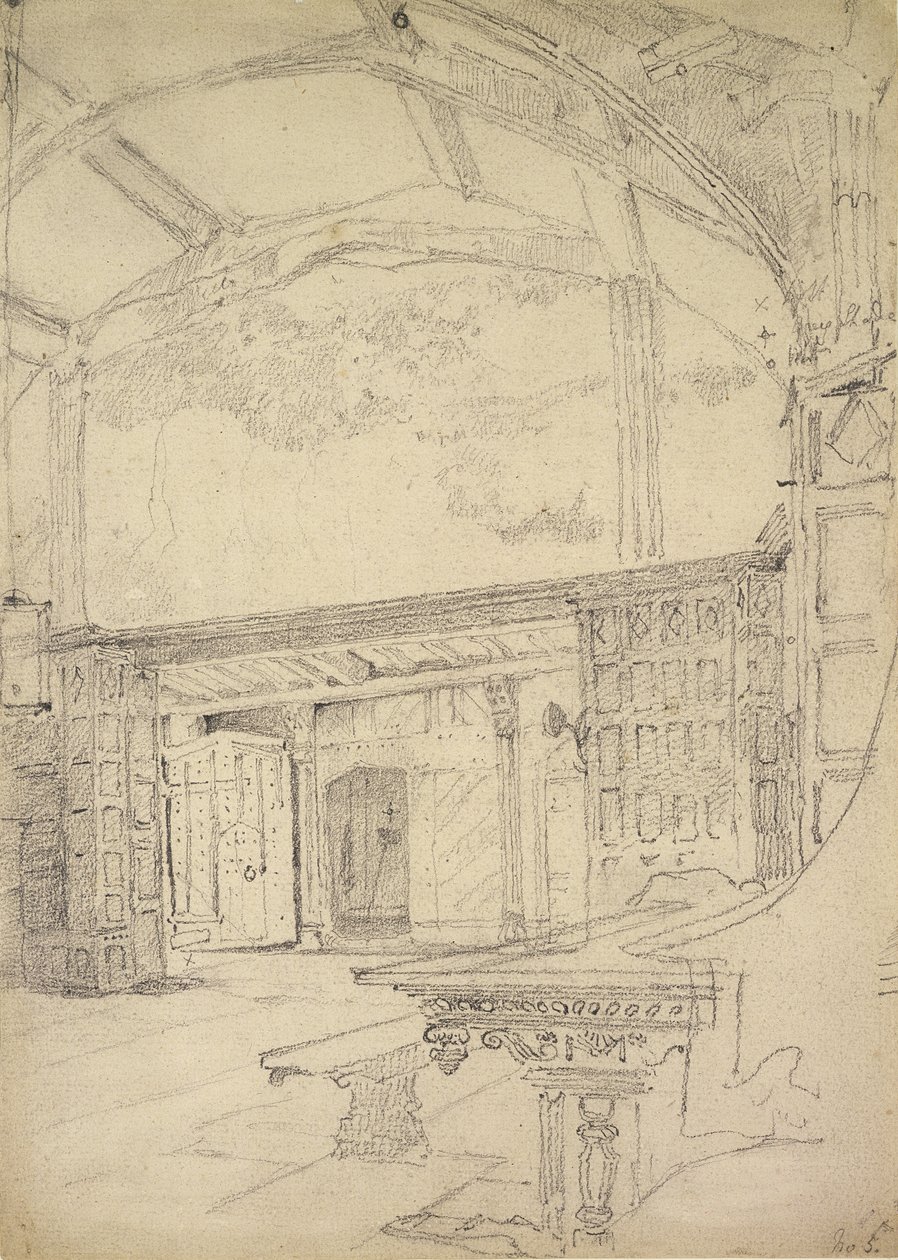 Interiér Velké síně, Little Moreton Hall, Cheshire od John Sell Cotman