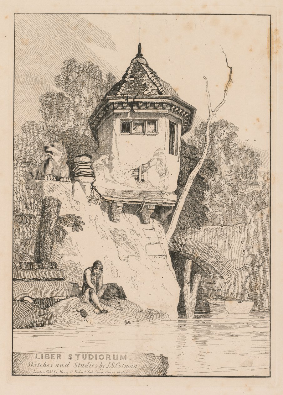 Liber Studiorum, Frontispiece, Pohled na zahradní dům na břehu řeky Yare, 1838. od John Sell Cotman