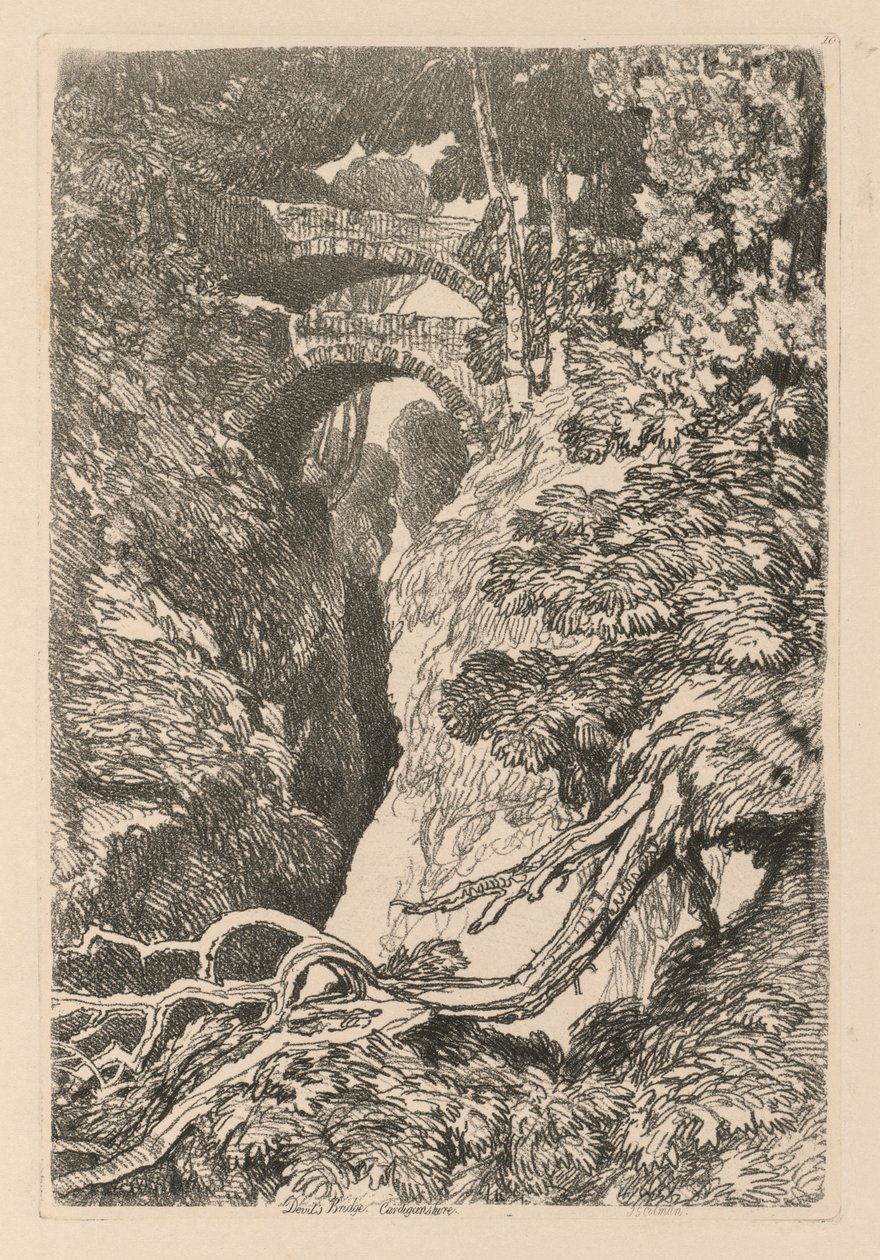 Liber Studiorum: Talíř 10, Ďáblův most, Cardinganshire od John Sell Cotman